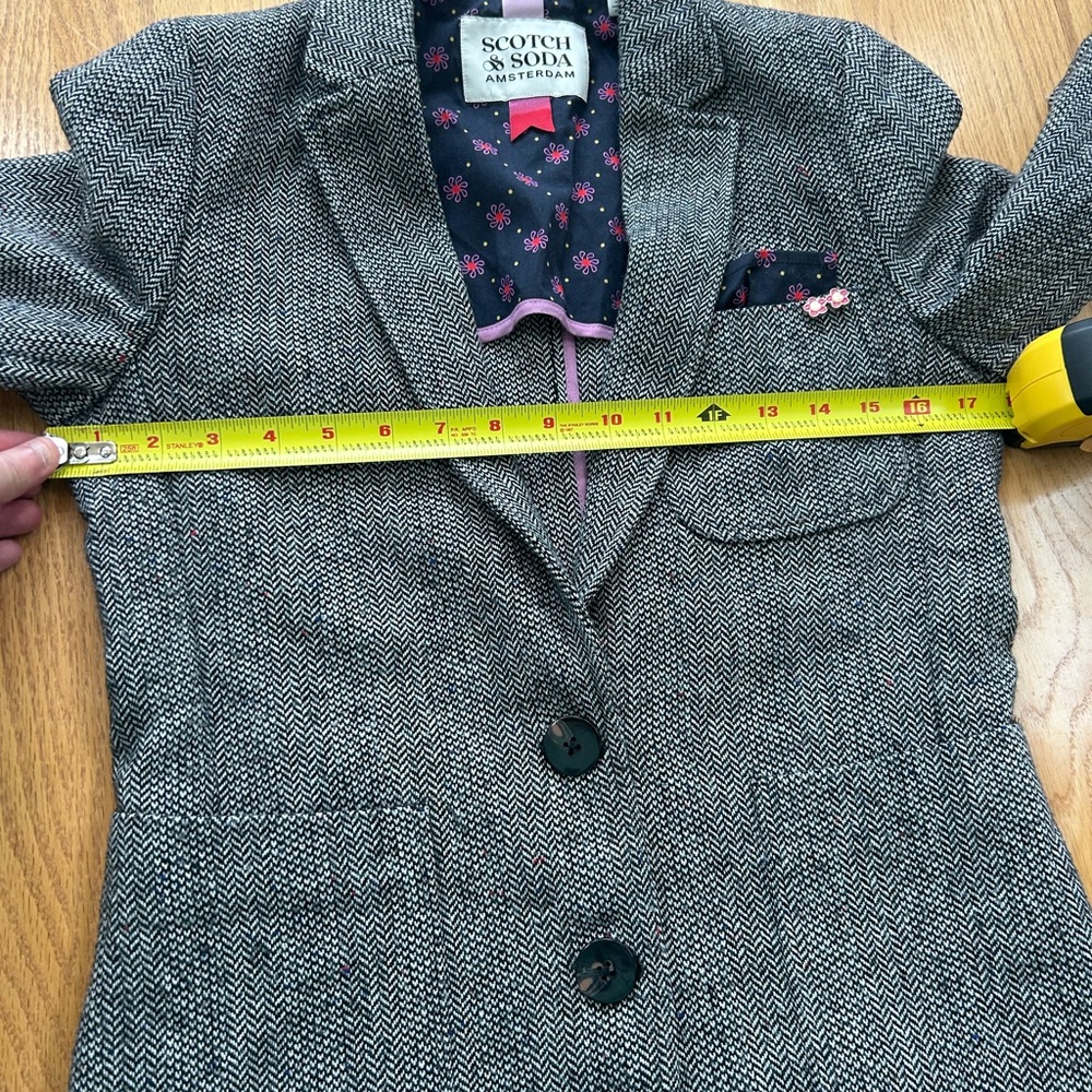 Scotch & Soda Girls Sz 14 Wool Blend Herringbone Tweed Blazer Jacket Pink Floral - Picture 7 of 10